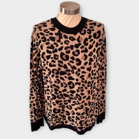 Ava & Viv Sweater 1X Brown Black Cheetah Leopard Print Crewneck - Picture 1 of 8